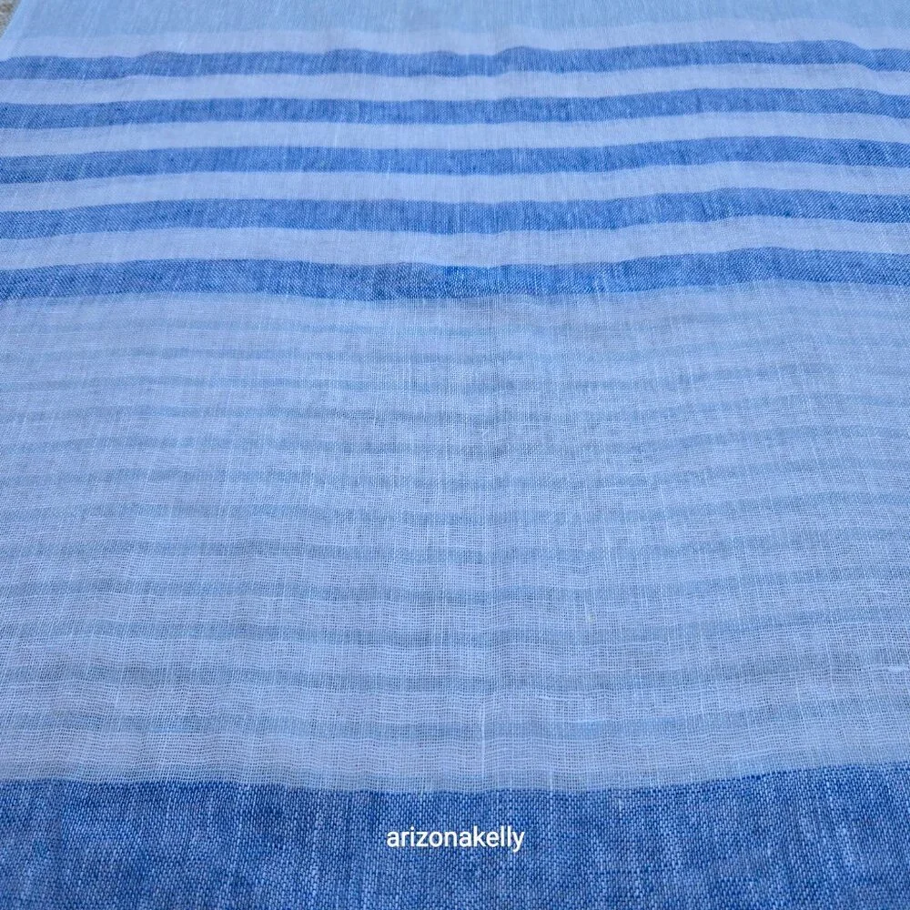 Mario Romano Capri Linen Scarf Italy Italian Blue Stripe - Picture 10 of 12